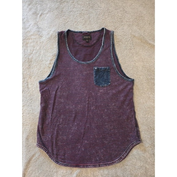 True Religion Other - True Religion Red And Blue Striped Distressed Tank Mens Large Front Pocket